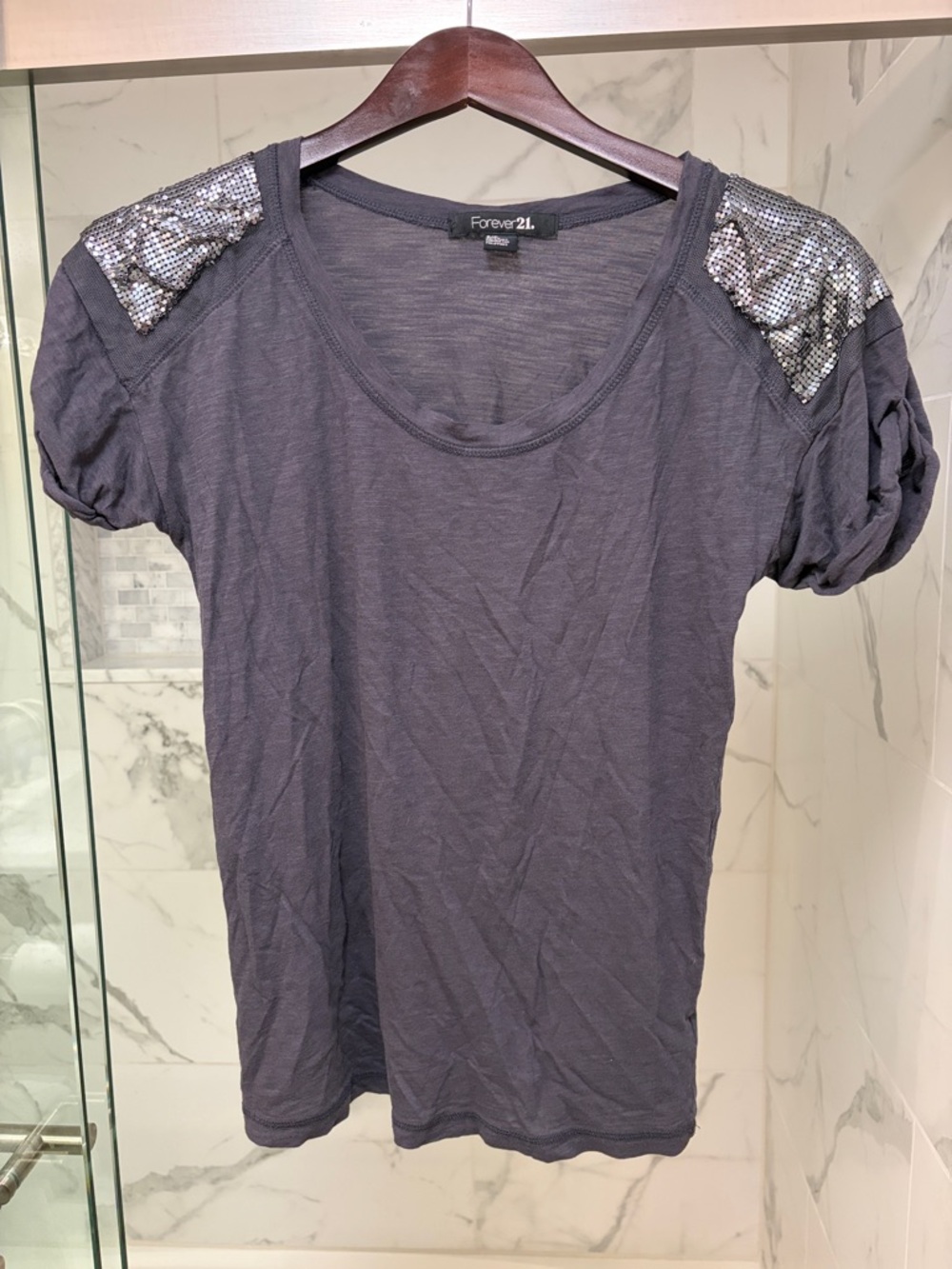Forever 21 Charcoal Navy Gray Tee with Gunmetal Shoulders